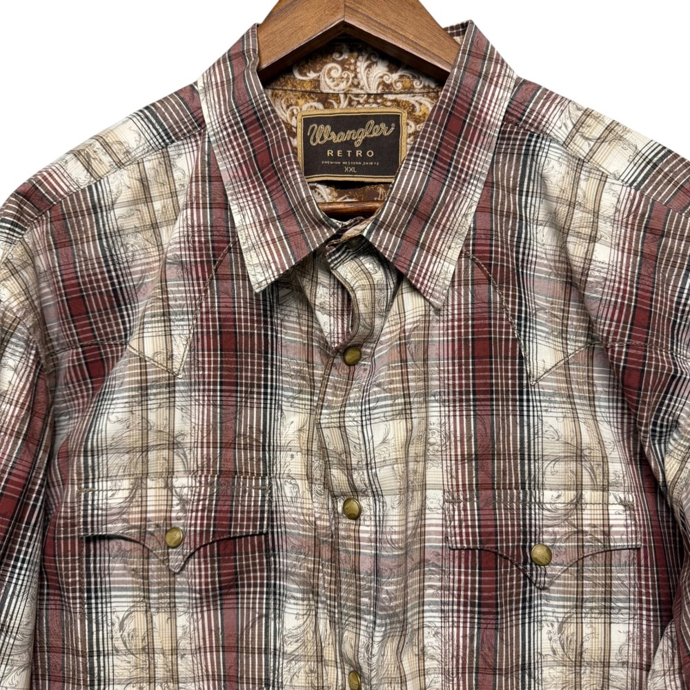Wrangler Retro Western Shirt Mens XXL 2XL Plaid Paisley‎ Pearl Snap Cowboy Rodeo